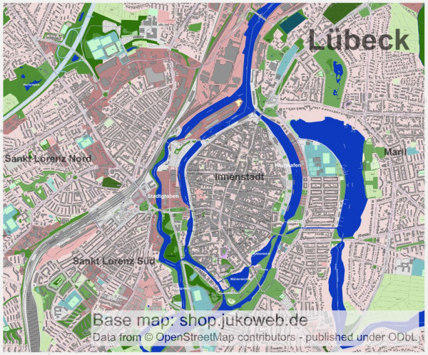 Lübeck - Vektor SVG Landkarte / Stadtplan