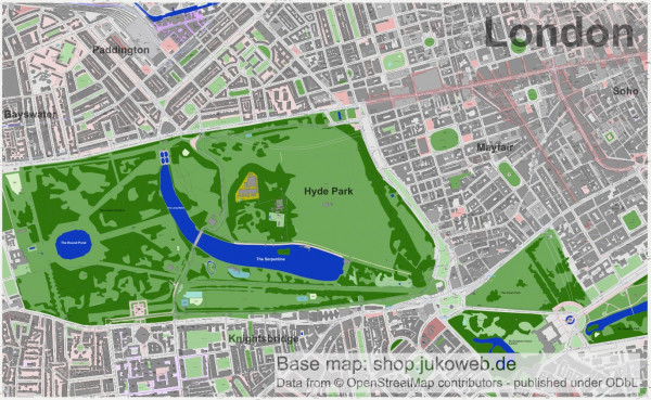 London Hyde Park - Vektor SVG Landkarte / Stadtplan
